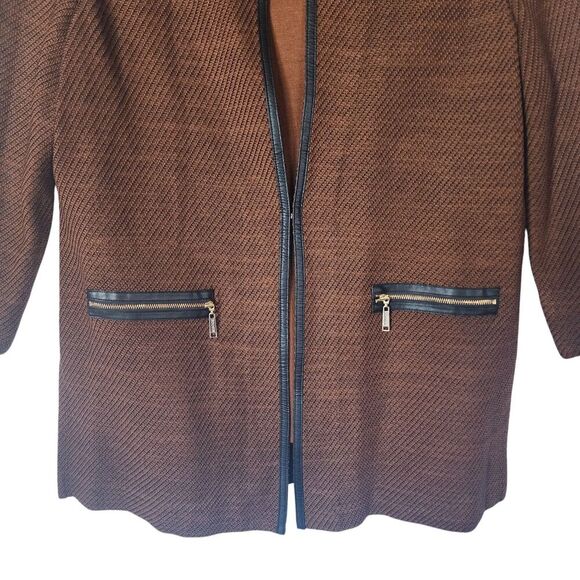 Misook Jacket 2pc Size 2X Brown with Faux Leather Trimmed Gold Hardware Blazer - Picture 8 of 12